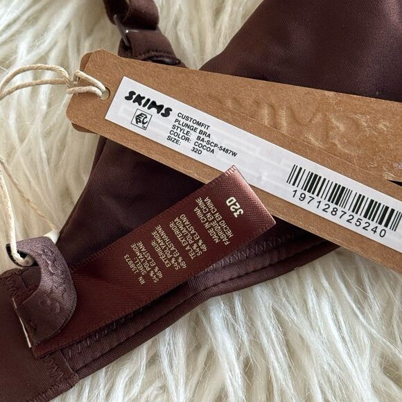 Skims Custom Fit Push-up Plunge Bra Cocoa Size 32D - Picture 6 of 6